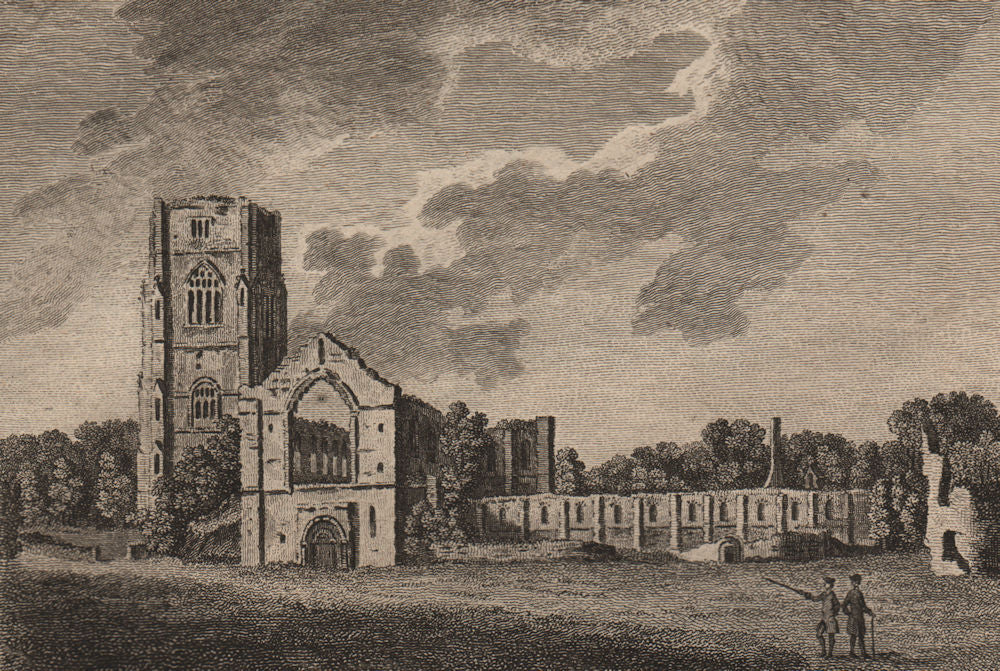 FOUNTAINS ABBEY, Yorkshire. Plate 1. GROSE 1776 old antique print picture
